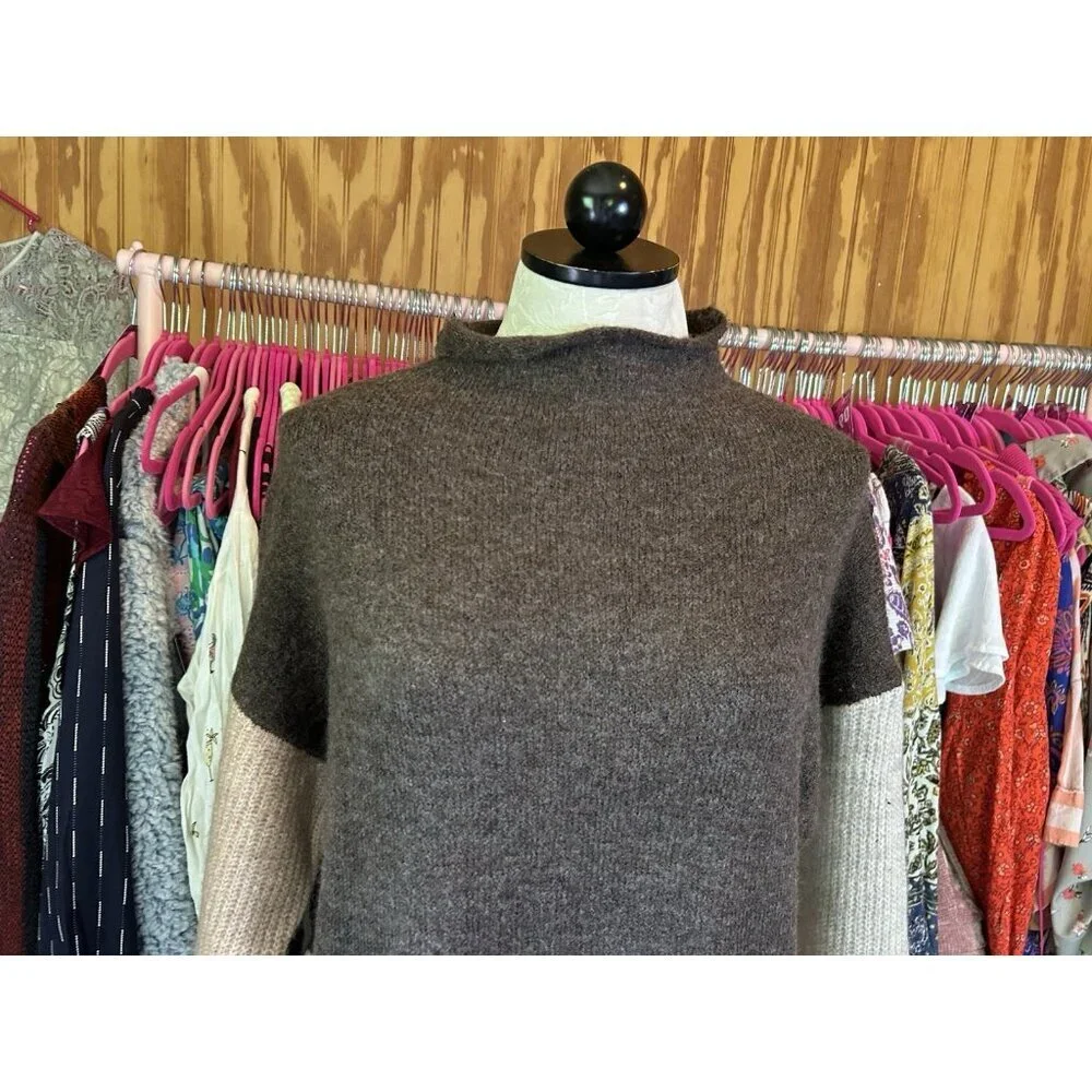 Entro Women's‎ High Neck Cozy Oversized Knit Sweater Colorblock Sz S Boho